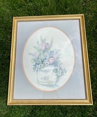 mary vincent bertrand watercolor lithograph signed painting, a pair 