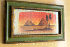 VINTAGE! SAMIR OSMAN! EGYPT PYRAMID ORIG. TEXTILE PAINTING! 50’S MID CENTURY ART