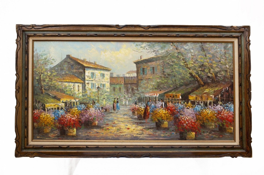Original ALDO RANDO Signed Impressionist Painting FLOWERS IN PARIS 55×31 in.