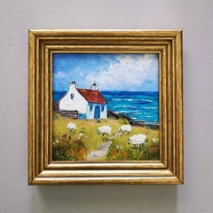 Irish Cottage Painting Original Fine Art Impasto Oil Painting Sheep Wall Art 6×6