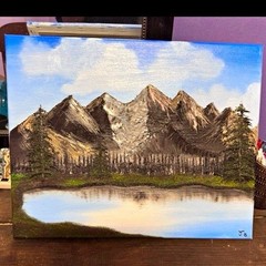 Hand Painted, Mountain Lake Landscape Canvas Painting, Unframed Realism Nature