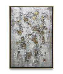 Hungryartist -Original Painting of Gold &Gray Abstract on Canvas 24×36 Framed