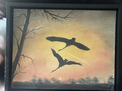 Flying Geese Painting On Canvas In Frame Signed J. Rohde 15 1/2 X 12 1/2