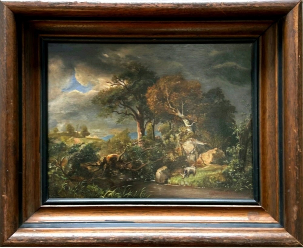 Henry Cleenewerck (1818 – 1901) – Original Oil Painting – Cattle at the River