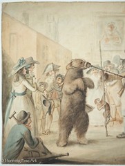 Beautiful Antique Dancing Bear Painting after Henry William Bunbury c. 1785 FINE