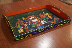 Vtg Ecuador Folk Art Tigua Original Hand Painted Wood Tray Festival Music 15×12″