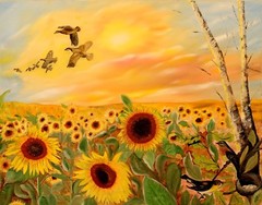 Art, Painting „Sun Flower Field“ – Giclee on Canvas 22x 28 LTD. by Yelena Berzon