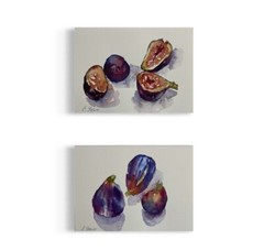Set of 2 Figs Original watercolor painting Kitchen fruit Food art Hand painted