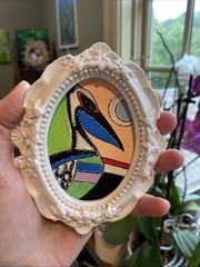 5/4 Abstract Bird,pelican,Painting On Paper,framed,cute,funny,miniature,folk Art