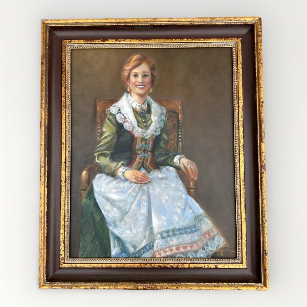 Original Frederic Michael Wood Oil On Canvas Portrait Of Ina Painting 22×28