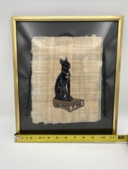 Framed Egyptian Painting Cat Goddess Bastet Handpainted Papyrus Wall Art