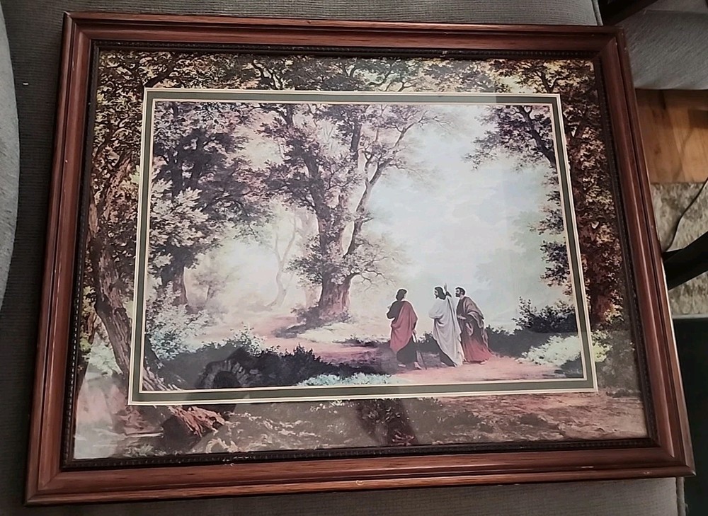 Vintage The Road to Emmaus with Jesus Christ and Disciples Art Print 14 x 17.5