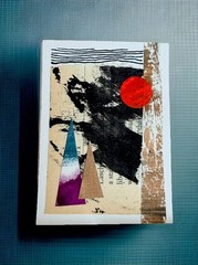 Original ACEO Mixed Media Collage Abstract Landscape Red Sun Handmade Card no. 3