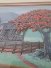 Luis German Cajiga 3D Puerto Rico Painting Print Framed 1979 Flamboyant Tree