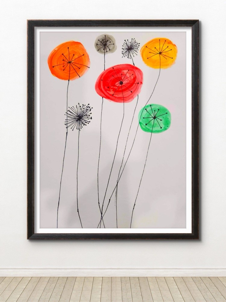 Abstract Expressioinistic Silly Flowers Original Wall Art 14X11 Paper Watercolo