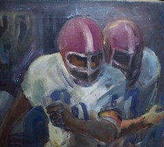 Pelech Original Signed Vintage Oil -American Football Athletes/Game Scene