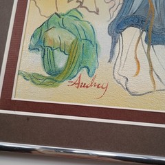 Vintage Signed Original Watercolor Paintings Asian Maiden Set of 2 Framed MCM