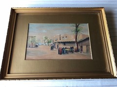 E. Coltam Original Watercolor Middle East Landscape, Signed, Framed 12 3/4″ x 8″