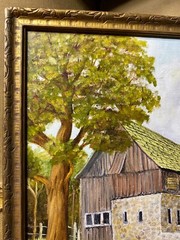 B Tonelli 1992 „An Old Amish Barn“ Oil Painting – Signed And Framed