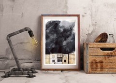 Original Watercolor Painting Night City Wall Art Night Sky Painting