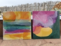 2 Taos NM Artist Diane Frost Original Abstract Paintings Stretched On Board