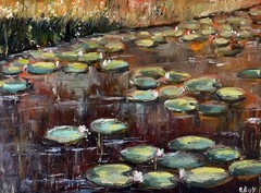 Water Lily Painting Original Art Oil Canvas Impressionism Landscape 14×20″