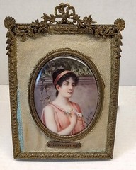 19th Century Portrait Miniature of a Woman in a French Bronze Dore Frame