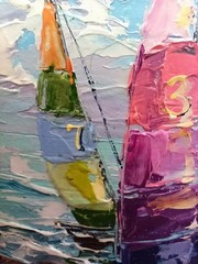 Yacht Sailing Original Oil Painting Sea Adventure Impasto Nautical Gift 4×6