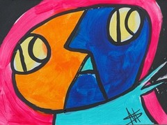 Original ACEO Cat Painting Collectible Modern Kitten Art Card Samantha McLean
