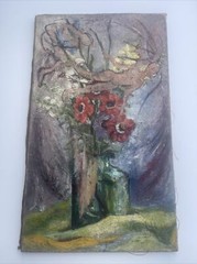 Antique Painting Burliuk Or Chagall Style Era Unsigned Surreal Nude Floral Large