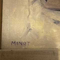 1999 Sam Minot Signed Framed Canvas Painting White Bird Realism Animals, 13×10