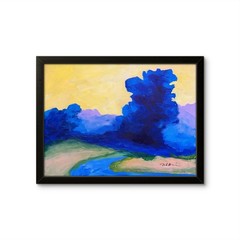 OOAK Abstract 12”x16″ Acrylic Painting Blue Yellow Canvas Modern Impressionist