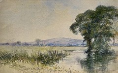 1910 Delicate Double-sided landscape watercolor by G.M. Hammell listed OH artist