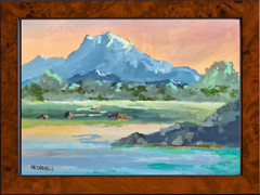 RR Daniels Signed Impressionist Small Framed Canvas Mountain Lake Landscape