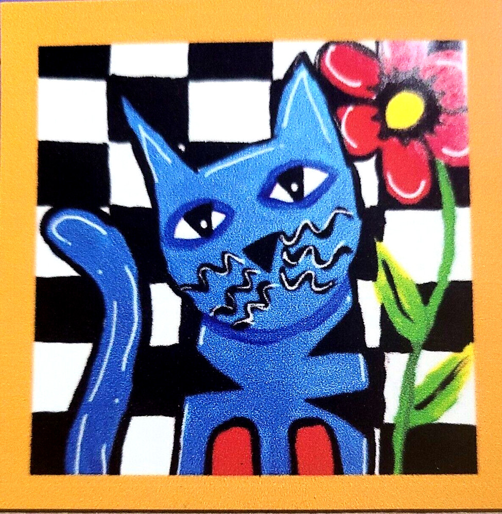 „NEW“ NOT ACEO CAT ABSTRACT “ 2.5X2.5 ART MAGNET 2000-now
