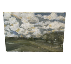 Mini Landscape Oil On Linen Painting 4 x 6 Clouds And Trees Signed Unframed