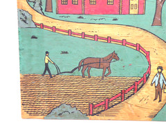 American Folk Art Farm Painting On Wood Unsigned Original Wall Art 12×16