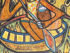 FEMI ARO GREAT FISHERMAN NIGERIAN AFRICAN OSHOGBO MODERNISM ART WOOD PAINTING