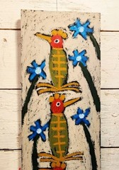 John Sperry Outsider Southern Primitive bird Folk Art Party Birds Painting