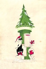„Lanvin Paris Christmas w/ Santa’s Poodles c1950s Original Advertising Artwork“