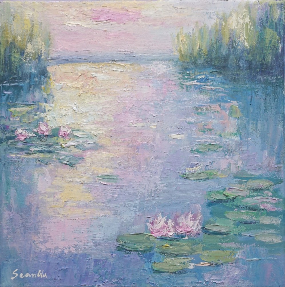 Sean Wu original oil painting, 12×12 on stretched canvas，lily pond