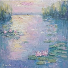 Sean Wu original oil painting, 12×12 on stretched canvas，lily pond