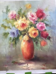 Original Floral Orange Vase Still Life Impressionist LargeOil Painting On Canvas