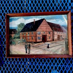 Original Painting Signed Folk Art Andrea European Rural Old Framed Watercolor