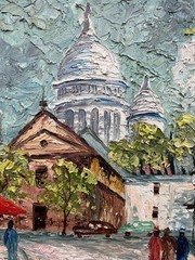 Expressionist Framed Oil Painting Paris Montmartre City Scene, 1925-1949