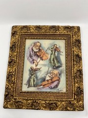 Vintage Artini Hand Painted Engraving 7.5 x 9.5 + a 3 inch Frame