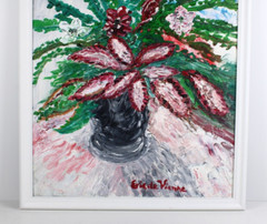 Pink & Green Still Life Vintage Oil Painting Signed Eric de Vienne