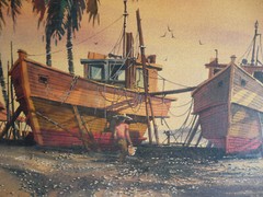 FRANK HAMILTON, LISTED CALIFORNIA CALIF VINTAGE HAWAII TROPICAL LANDSCAPE BOATS