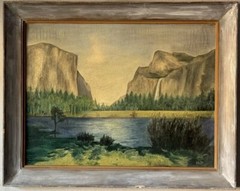 CALIFORNIA ANTIQUE YOSEMITE VALLEY PLEIN AIR LANDSCAPE OIL PAINTING VINTAGE 1960