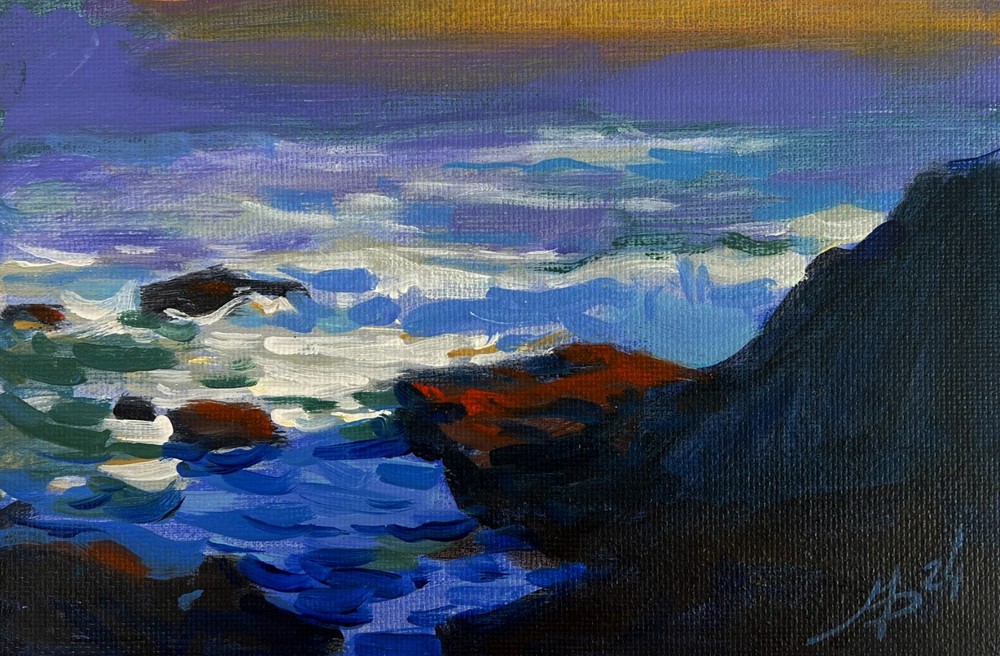 Acrylic Painting The Fusion Of Sunset And Sea M. Patskan Original nAAA4859